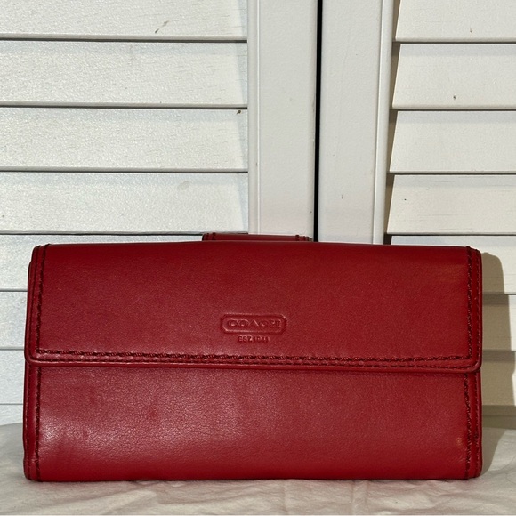 Coach Red Turn-lock Leather Wallet - Picture 3 of 11